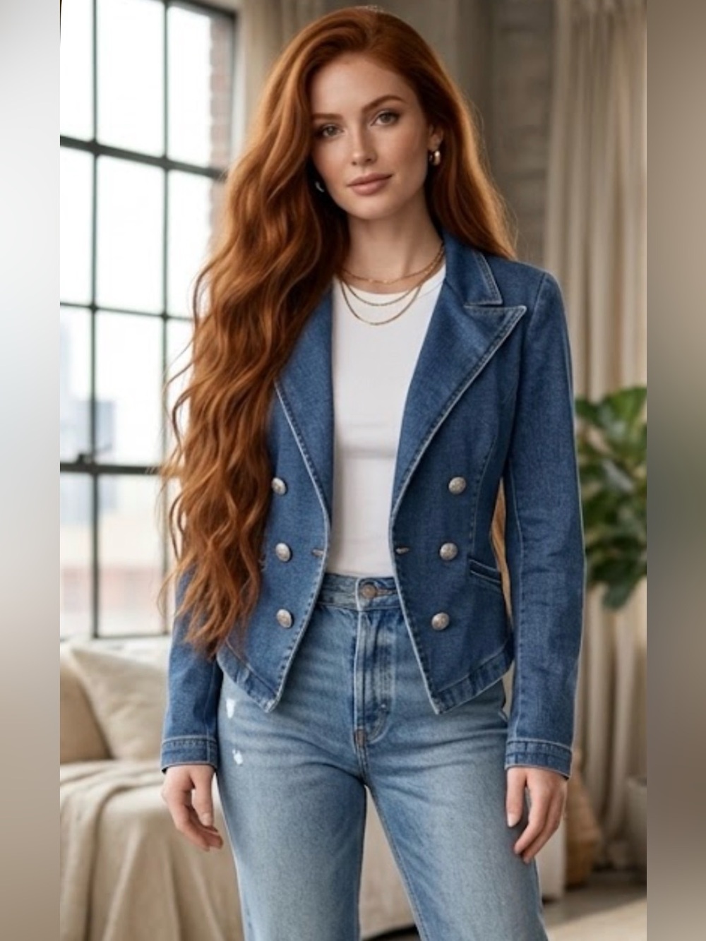 Sofia by Sofia VERGARA Dark Blue Denim Double-Breasted Jean Jacket
